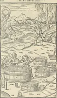 An illustration from Georgii Agricolae De re metallica : libri XII. Quibus officia, instrumenta, machinae, ac omnia deni[que] ad metallicam spectantia, non modo luculentissimè describuntur, sed & per effigies, suis locis infertas, adiunctis latinis, germanicis [que] appellationibus ita ob oculos ponuntur, ut clarius tradi non possint. ; Eiusdem De animantibus subterraneis liber, (1556)