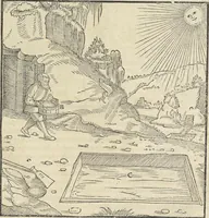 An illustration from Georgii Agricolae De re metallica : libri XII. Quibus officia, instrumenta, machinae, ac omnia deni[que] ad metallicam spectantia, non modo luculentissimè describuntur, sed & per effigies, suis locis infertas, adiunctis latinis, germanicis [que] appellationibus ita ob oculos ponuntur, ut clarius tradi non possint. ; Eiusdem De animantibus subterraneis liber, (1556)