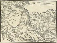 An illustration from Georgii Agricolae De re metallica : libri XII. Quibus officia, instrumenta, machinae, ac omnia deni[que] ad metallicam spectantia, non modo luculentissimè describuntur, sed & per effigies, suis locis infertas, adiunctis latinis, germanicis [que] appellationibus ita ob oculos ponuntur, ut clarius tradi non possint. ; Eiusdem De animantibus subterraneis liber, (1556)