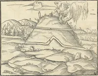 An illustration from Georgii Agricolae De re metallica : libri XII. Quibus officia, instrumenta, machinae, ac omnia deni[que] ad metallicam spectantia, non modo luculentissimè describuntur, sed & per effigies, suis locis infertas, adiunctis latinis, germanicis [que] appellationibus ita ob oculos ponuntur, ut clarius tradi non possint. ; Eiusdem De animantibus subterraneis liber, (1556)