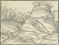 An illustration from Georgii Agricolae De re metallica : libri XII. Quibus officia, instrumenta, machinae, ac omnia deni[que] ad metallicam spectantia, non modo luculentissimè describuntur, sed & per effigies, suis locis infertas, adiunctis latinis, germanicis [que] appellationibus ita ob oculos ponuntur, ut clarius tradi non possint. ; Eiusdem De animantibus subterraneis liber, (1556)
