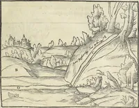 An illustration from Georgii Agricolae De re metallica : libri XII. Quibus officia, instrumenta, machinae, ac omnia deni[que] ad metallicam spectantia, non modo luculentissimè describuntur, sed & per effigies, suis locis infertas, adiunctis latinis, germanicis [que] appellationibus ita ob oculos ponuntur, ut clarius tradi non possint. ; Eiusdem De animantibus subterraneis liber, (1556)