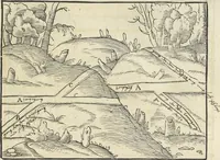 An illustration from Georgii Agricolae De re metallica : libri XII. Quibus officia, instrumenta, machinae, ac omnia deni[que] ad metallicam spectantia, non modo luculentissimè describuntur, sed & per effigies, suis locis infertas, adiunctis latinis, germanicis [que] appellationibus ita ob oculos ponuntur, ut clarius tradi non possint. ; Eiusdem De animantibus subterraneis liber, (1556)