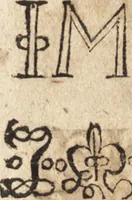 An illustration from Joh. Frieder. Christen, Professoris bey der Universität zu Leipzig, Anzeige und Auslegung der Monogrammatum : einzeln und verzogenen Anfangsbuchstaben der Nahmen, auch anderer Züge und Zeichen, unter welchen berühmte Mahler, Kupferstecher, und andere dergleichen Künstler, aus ihren Wercken sich verborgen haben : alles aus gutem Grunde und aus den ersten Wercken selbst, ietzt von neuem genommen (1747)