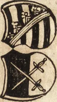 An illustration from Joh. Frieder. Christen, Professoris bey der Universität zu Leipzig, Anzeige und Auslegung der Monogrammatum : einzeln und verzogenen Anfangsbuchstaben der Nahmen, auch anderer Züge und Zeichen, unter welchen berühmte Mahler, Kupferstecher, und andere dergleichen Künstler, aus ihren Wercken sich verborgen haben : alles aus gutem Grunde und aus den ersten Wercken selbst, ietzt von neuem genommen (1747)