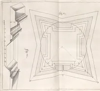 An illustration from Architectura militaris nova et aucta, oder, Newe vermehrte Fortification von regular Vestungen, von irregular Vestungen vnd Aussen wercken, von Praxi offensiva vnd defensiva : auff die neweste Niederländische Praxin gerichtet vnd beschrieben (1665)