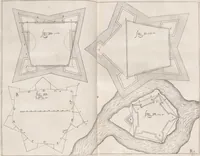 An illustration from Architectura militaris nova et aucta, oder, Newe vermehrte Fortification von regular Vestungen, von irregular Vestungen vnd Aussen wercken, von Praxi offensiva vnd defensiva : auff die neweste Niederländische Praxin gerichtet vnd beschrieben (1665)