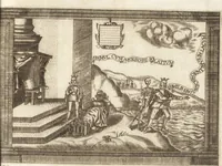 An illustration from Llanto del occidente en el ocaso del mas claro sol de las Españas : funebres demostraciones, que hizo, pyra real, que erigio en las exequias del rey N. Señor D. Felipe IIII. el Grande ... (1666)