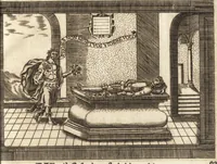 An illustration from Llanto del occidente en el ocaso del mas claro sol de las Españas : funebres demostraciones, que hizo, pyra real, que erigio en las exequias del rey N. Señor D. Felipe IIII. el Grande ... (1666)