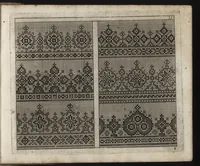 An illustration from Newes Modelbuch in Kupffer gemacht : darinen allerhand Arth newer Mödel von dün, mittel vnd dick aussgeschnidener Arbeit, auch andern künstlichen Nehwerck zu gebrauchen mit Vleiss inn Druck verfertigt (1604)