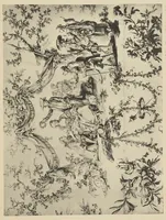 An illustration from Nouvelles collections du Musée des arts décoratifs. Série 9. Dessins de J.B. Huet pour la manufacture de Jouy (1745 à 1811)