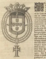 Picture 10 of 21 from A genealogical history of the kings of Portugal : And of all those illustrious houses that in masculine line are branched from that royal family. Containing a discourse of their several lives, marriages, and issues, times of birth, death, and places of burial. With their armes and emblazons according to their several alterations, as also their symboles and mottoes, all engraven in copper-plates (1662), leaf 48