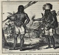 An illustration from Johan Nieuhofs Gedenkweerdige Brasiliaense zee- en lantreize : behelzende alhetgeen op dezelve is voorgevallen : beneffens een bondige beschrijving van gantsch Neerlants Brasil, zoo van lantschappen, steden, dieren, gewassen, als draghten, zeden en godsdienst der inwoonders : en inzonderheit ein wijtloopig verhael der merkwaardigste voorvallen en geschiedenissen, die zich, geduurende zijn negenjarigh verblijf in Brasil, in d'oorlogen en opstant der Portugesen tegen d'onzen, zich sedert het jaer 1640 tot 1649 hebben toegedragen : doorgaens verciert met verscheide afbeeldingen na 't leven aldaer getekent (1682)