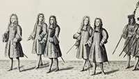 Picture 17 of 30 from The history of the coronation of the most high, most mighty, and most excellent monarch, James II, by the grace of God, king of England, Scotland, France and Ireland, defender of the faith, &c. and of his royal consort Queen Mary : solemnized in the collegiate church of St. Peter in the city of Westminster, on Thursday the 23 of April, being the festival of St. George, in the year of Our Lord 1685 : with an exact account of the several preparations in order thereunto, Their Majesties most splendid processions, and their royal and magnificent feast in Westminster-Hall : the whole work illustrated with sculptures (1687), leaf 179