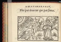 An illustration from Hecatongraphie : c'est à dire la description de cent figures & hystoires, cõtenas̃ plusieurs apophtegmes, prouerbes, sentences & ditz, tant des anciens, que des modernes (1548)