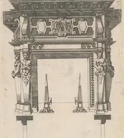 Picture 28 of 33 from Second livre d'architectvre, contenant plvsievrs et diverses ordonnances de cheminees, lvcarnes, portes, fonteines, puis, & pauillons, pour enrichir tant le dedans que le dehors de tous edifices. Auec les desseings de dix sepultures toutes differentes (1561), leaf 118