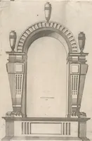 An illustration from Second livre d'architectvre, contenant plvsievrs et diverses ordonnances de cheminees, lvcarnes, portes, fonteines, puis, & pauillons, pour enrichir tant le dedans que le dehors de tous edifices. Auec les desseings de dix sepultures toutes differentes (1561)
