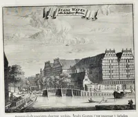 Picture 17 of 36 from Beschryvinge van Amsterdam : zynde een naukeurige verhandelinge van desselfs eerste oorspruk uyt den huyse der heeren van Amstel, en Amstellant : haar vergrootingen, rykdom, en wyze van regeeringe, tot den jare 1691 : voor dezen uit verscheide oude historie-schryvers be eengesteld, en uytgegeven : en nu uit een meenigte van oude schriften, authentyke stukken, en met kopere afbeeldingen verciert, nooit voor desen gedruckt geweest, beschreven, en vermeerdert (1693), leaf 195