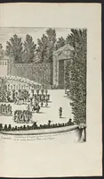 An illustration from Les plaisirs de l'isle enchantée : course de bague : collation ornée de machines, comedie, meslée de danse et de musiq́ue, ballet du palais d'Alcine, feu d'artifice et autres festes galantes et magnifiques faites par le Roy a Versailles, le VII. may M.DC.LXIV, et continuées plusieurs autres jours (1673)