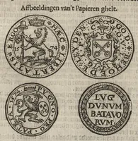 An illustration from Beschrijvinge der stad Leyden : inhoudende 't begin, den voortgang, ende den wasdom der selver : de stichtinghe van der kercken, cloosteren, gasthuysen, ende andere publijcque gestichten, &c : desgelijct de oprechtinge van de Academie, eñ de Collegien Theol. : mitsgader verhael van alle de belegeringen ... (1614)