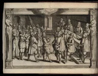An illustration from Beschrijvinge der stad Leyden : inhoudende 't begin, den voortgang, ende den wasdom der selver : de stichtinghe van der kercken, cloosteren, gasthuysen, ende andere publijcque gestichten, &c : desgelijct de oprechtinge van de Academie, eñ de Collegien Theol. : mitsgader verhael van alle de belegeringen ... (1614)