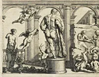 Picture 26 of 37 from L'Academia todesca della architectura, scultura & pittura, oder, Teutsche Academie der Edlen Bau- Bild- und Mahlerey-Künste : darinn enthalten ein gründlicher Unterricht von dieser dreyer Künste Eigenschaft, Lehr-Sätzen und Geheimnissen, von den Bau-Steinen und fünferley Bau-Arten, von den Statuen und ihrer Zugehör, von der Erfind- und Zeichnung ... neben aller Egyptischen, Griechischen, Römischen, Italiänischen, Hoch- und Nieder-Teutschen, auch anderer alten und neuen Virtuosen, Leben und fürnehmsten Kunst-Werken beschrieben : auch mit 38 Platten von der Architectur, 68 Alt-Römischen Statuen, ganz und halben Bildern, 74 Medaglionen, 180 Contrafäten durch die Hand der bästen heutigen Künstlere in Kupfer gezieret (1675), leaf 249