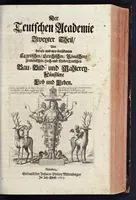 Picture 29 of 37 from L'Academia todesca della architectura, scultura & pittura, oder, Teutsche Academie der Edlen Bau- Bild- und Mahlerey-Künste : darinn enthalten ein gründlicher Unterricht von dieser dreyer Künste Eigenschaft, Lehr-Sätzen und Geheimnissen, von den Bau-Steinen und fünferley Bau-Arten, von den Statuen und ihrer Zugehör, von der Erfind- und Zeichnung ... neben aller Egyptischen, Griechischen, Römischen, Italiänischen, Hoch- und Nieder-Teutschen, auch anderer alten und neuen Virtuosen, Leben und fürnehmsten Kunst-Werken beschrieben : auch mit 38 Platten von der Architectur, 68 Alt-Römischen Statuen, ganz und halben Bildern, 74 Medaglionen, 180 Contrafäten durch die Hand der bästen heutigen Künstlere in Kupfer gezieret (1675), leaf 288