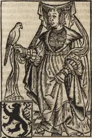 An illustration from Dits die excellente Cronike vā vlaenderē Beghinnende vā Liederick Buc den eersten Forestier tot dē laetstē, die door haer vrome feytē, namaels Grauē vā Vlaendrē ghemaect wordē, achteruolghende die rechte afcomste der voorsz grauē, tot desen onsen doorluchtichstē hoochghborē Keyser Karolo altijt v'meerder des rijcx geborē te Ghendt, etc (1531)