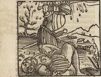 An illustration from Dits die excellente Cronike vā vlaenderē Beghinnende vā Liederick Buc den eersten Forestier tot dē laetstē, die door haer vrome feytē, namaels Grauē vā Vlaendrē ghemaect wordē, achteruolghende die rechte afcomste der voorsz grauē, tot desen onsen doorluchtichstē hoochghborē Keyser Karolo altijt v'meerder des rijcx geborē te Ghendt, etc (1531)