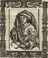 An illustration from Dits die excellente Cronike vā vlaenderē Beghinnende vā Liederick Buc den eersten Forestier tot dē laetstē, die door haer vrome feytē, namaels Grauē vā Vlaendrē ghemaect wordē, achteruolghende die rechte afcomste der voorsz grauē, tot desen onsen doorluchtichstē hoochghborē Keyser Karolo altijt v'meerder des rijcx geborē te Ghendt, etc (1531)