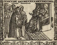 Picture 114 of 265 from Dits die excellente Cronike vā vlaenderē Beghinnende vā Liederick Buc den eersten Forestier tot dē laetstē, die door haer vrome feytē, namaels Grauē vā Vlaendrē ghemaect wordē, achteruolghende die rechte afcomste der voorsz grauē, tot desen onsen doorluchtichstē hoochghborē Keyser Karolo altijt v'meerder des rijcx geborē te Ghendt, etc (1531), leaf 220