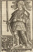 An illustration from Dits die excellente Cronike vā vlaenderē Beghinnende vā Liederick Buc den eersten Forestier tot dē laetstē, die door haer vrome feytē, namaels Grauē vā Vlaendrē ghemaect wordē, achteruolghende die rechte afcomste der voorsz grauē, tot desen onsen doorluchtichstē hoochghborē Keyser Karolo altijt v'meerder des rijcx geborē te Ghendt, etc (1531)