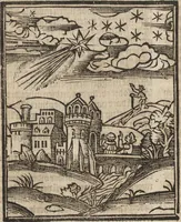 An illustration from Dits die excellente Cronike vā vlaenderē Beghinnende vā Liederick Buc den eersten Forestier tot dē laetstē, die door haer vrome feytē, namaels Grauē vā Vlaendrē ghemaect wordē, achteruolghende die rechte afcomste der voorsz grauē, tot desen onsen doorluchtichstē hoochghborē Keyser Karolo altijt v'meerder des rijcx geborē te Ghendt, etc (1531)