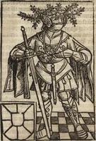 An illustration from Dits die excellente Cronike vā vlaenderē Beghinnende vā Liederick Buc den eersten Forestier tot dē laetstē, die door haer vrome feytē, namaels Grauē vā Vlaendrē ghemaect wordē, achteruolghende die rechte afcomste der voorsz grauē, tot desen onsen doorluchtichstē hoochghborē Keyser Karolo altijt v'meerder des rijcx geborē te Ghendt, etc (1531)