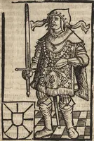 An illustration from Dits die excellente Cronike vā vlaenderē Beghinnende vā Liederick Buc den eersten Forestier tot dē laetstē, die door haer vrome feytē, namaels Grauē vā Vlaendrē ghemaect wordē, achteruolghende die rechte afcomste der voorsz grauē, tot desen onsen doorluchtichstē hoochghborē Keyser Karolo altijt v'meerder des rijcx geborē te Ghendt, etc (1531)