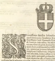 An illustration from Excellentium familiarum in Gallia genealogiae : a prima earundem origine usque ad praesens aevum deductae et notis historicis, quibus memorabilia regni Galliae, regumque et clarorum toga et sago virorum facta moresque ac dignitates recensentur, illustratae, cum iconibus insignium & indicibus necessariis (1687)