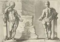 An illustration from Sculpturae veteris admiranda, sive, Delineatio vera perfectissimarum eminentissimarumque statuarum : unà cum artis hujus nobilissimae theoria ... : Carolo Ludovico, comiti Palat. Rheni ... consecrata à Joachimo de Sandrart in Stockau (1680)