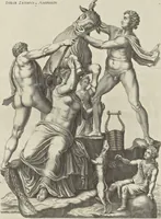 An illustration from Sculpturae veteris admiranda, sive, Delineatio vera perfectissimarum eminentissimarumque statuarum : unà cum artis hujus nobilissimae theoria ... : Carolo Ludovico, comiti Palat. Rheni ... consecrata à Joachimo de Sandrart in Stockau (1680)