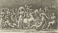 An illustration from Sculpturae veteris admiranda, sive, Delineatio vera perfectissimarum eminentissimarumque statuarum : unà cum artis hujus nobilissimae theoria ... : Carolo Ludovico, comiti Palat. Rheni ... consecrata à Joachimo de Sandrart in Stockau (1680)
