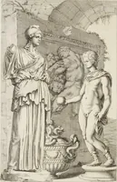 An illustration from Sculpturae veteris admiranda, sive, Delineatio vera perfectissimarum eminentissimarumque statuarum : unà cum artis hujus nobilissimae theoria ... : Carolo Ludovico, comiti Palat. Rheni ... consecrata à Joachimo de Sandrart in Stockau (1680)