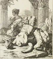 An illustration from Sculpturae veteris admiranda, sive, Delineatio vera perfectissimarum eminentissimarumque statuarum : unà cum artis hujus nobilissimae theoria ... : Carolo Ludovico, comiti Palat. Rheni ... consecrata à Joachimo de Sandrart in Stockau (1680)