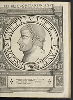 An illustration from Imperatorvm Romanorvm omnivm orientalivm et occidentalivm verissimae imagines ex antiqvis nvmismatis qvam fidelissime delineatae : addita cvivsqve vitae descriptione ex Thesavro Iacobi Stradae et perbrevi elogio vnivscvivsqve carmine, qvod qvasi epitome est historiae, ad ivvandam memoriam (1559)