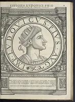An illustration from Imperatorvm Romanorvm omnivm orientalivm et occidentalivm verissimae imagines ex antiqvis nvmismatis qvam fidelissime delineatae : addita cvivsqve vitae descriptione ex Thesavro Iacobi Stradae et perbrevi elogio vnivscvivsqve carmine, qvod qvasi epitome est historiae, ad ivvandam memoriam (1559)