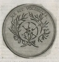 An illustration from Descriptio historica utruisque fortunae Maximiliani Emmanuelis ... : S.R.I. Archi-Dapiferi et Electoris ... : secundum heroica majorum suorum exempla Herculeis laboribus repraesentata, tabula serenissimi stemmatis leonini, aeneisque ducum bavaricorum figuris et emblematibus adornata ... (1715)