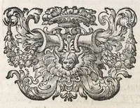 An illustration from Descriptio historica utruisque fortunae Maximiliani Emmanuelis ... : S.R.I. Archi-Dapiferi et Electoris ... : secundum heroica majorum suorum exempla Herculeis laboribus repraesentata, tabula serenissimi stemmatis leonini, aeneisque ducum bavaricorum figuris et emblematibus adornata ... (1715)