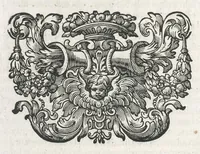 An illustration from Descriptio historica utruisque fortunae Maximiliani Emmanuelis ... : S.R.I. Archi-Dapiferi et Electoris ... : secundum heroica majorum suorum exempla Herculeis laboribus repraesentata, tabula serenissimi stemmatis leonini, aeneisque ducum bavaricorum figuris et emblematibus adornata ... (1715)
