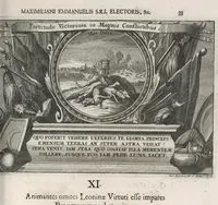 Picture 22 of 28 from Descriptio historica utruisque fortunae Maximiliani Emmanuelis ... : S.R.I. Archi-Dapiferi et Electoris ... : secundum heroica majorum suorum exempla Herculeis laboribus repraesentata, tabula serenissimi stemmatis leonini, aeneisque ducum bavaricorum figuris et emblematibus adornata ... (1715), leaf 332