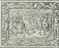 Picture 9 of 40 from Von Ankunfft vnnd Vrsprung des Römischen Reichs : der alten Römer Herkommen, Sitten, Weissheyt, Ehrbarkeyt, löblichem Regiment, Ritterlichen Thaten, Victori vnnd Sig gegen ihren Feinden : auch von allerley Händeln vñ Geschichten, so sich in Frid vnd Krieg, zu Rom, in Italia, vnd bei andern Nationen, damit die Römer jeder Zeit zu thuen gehabt, fast jnnerhalb achthundert Jaren, von Erbawung der Statt an, erstlich vnter der Könige vnnd volgends vnter der Rathesmaister Regiment, biss auff der ersten Römischen Keyser Regierung verloffen vnd zugetragen : jetzund auff dass newe auss dem Latein verteutscht, vnd mit ordenlicher Verzeychniss der fürnemsten Historien, Jarrechnung, kurtzer Liuischen Chronica, Register, vnd schönen Figuren geziert, dessgleichen vor hin im Truck nie aussgangen (1574), leaf 129