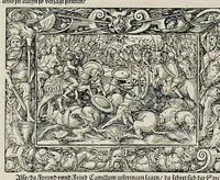 Picture 12 of 40 from Von Ankunfft vnnd Vrsprung des Römischen Reichs : der alten Römer Herkommen, Sitten, Weissheyt, Ehrbarkeyt, löblichem Regiment, Ritterlichen Thaten, Victori vnnd Sig gegen ihren Feinden : auch von allerley Händeln vñ Geschichten, so sich in Frid vnd Krieg, zu Rom, in Italia, vnd bei andern Nationen, damit die Römer jeder Zeit zu thuen gehabt, fast jnnerhalb achthundert Jaren, von Erbawung der Statt an, erstlich vnter der Könige vnnd volgends vnter der Rathesmaister Regiment, biss auff der ersten Römischen Keyser Regierung verloffen vnd zugetragen : jetzund auff dass newe auss dem Latein verteutscht, vnd mit ordenlicher Verzeychniss der fürnemsten Historien, Jarrechnung, kurtzer Liuischen Chronica, Register, vnd schönen Figuren geziert, dessgleichen vor hin im Truck nie aussgangen (1574), leaf 195