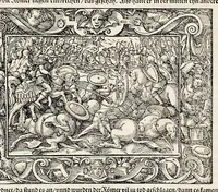 Picture 18 of 40 from Von Ankunfft vnnd Vrsprung des Römischen Reichs : der alten Römer Herkommen, Sitten, Weissheyt, Ehrbarkeyt, löblichem Regiment, Ritterlichen Thaten, Victori vnnd Sig gegen ihren Feinden : auch von allerley Händeln vñ Geschichten, so sich in Frid vnd Krieg, zu Rom, in Italia, vnd bei andern Nationen, damit die Römer jeder Zeit zu thuen gehabt, fast jnnerhalb achthundert Jaren, von Erbawung der Statt an, erstlich vnter der Könige vnnd volgends vnter der Rathesmaister Regiment, biss auff der ersten Römischen Keyser Regierung verloffen vnd zugetragen : jetzund auff dass newe auss dem Latein verteutscht, vnd mit ordenlicher Verzeychniss der fürnemsten Historien, Jarrechnung, kurtzer Liuischen Chronica, Register, vnd schönen Figuren geziert, dessgleichen vor hin im Truck nie aussgangen (1574), leaf 292